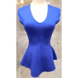 Women's WILFRED Royal Blue Cap Sleeve V-Neck Rayon Blend Top XXS